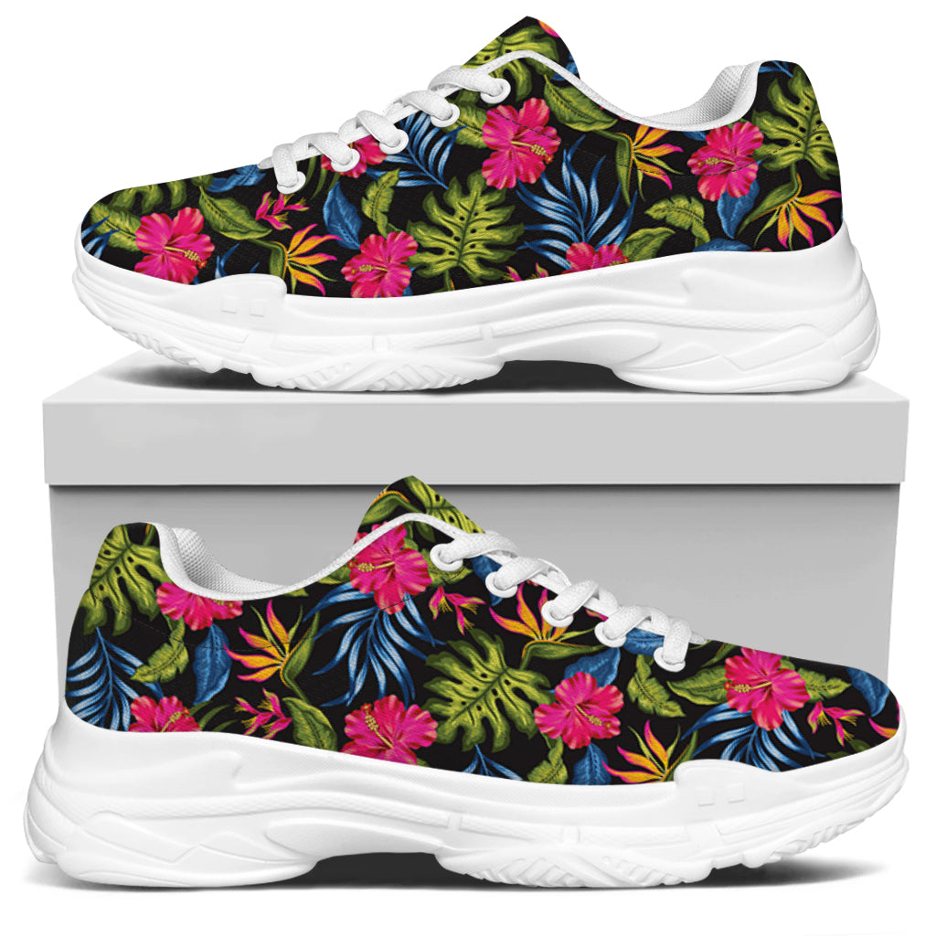 Tropical Bird Of Paradise Pattern Print White Chunky Shoes