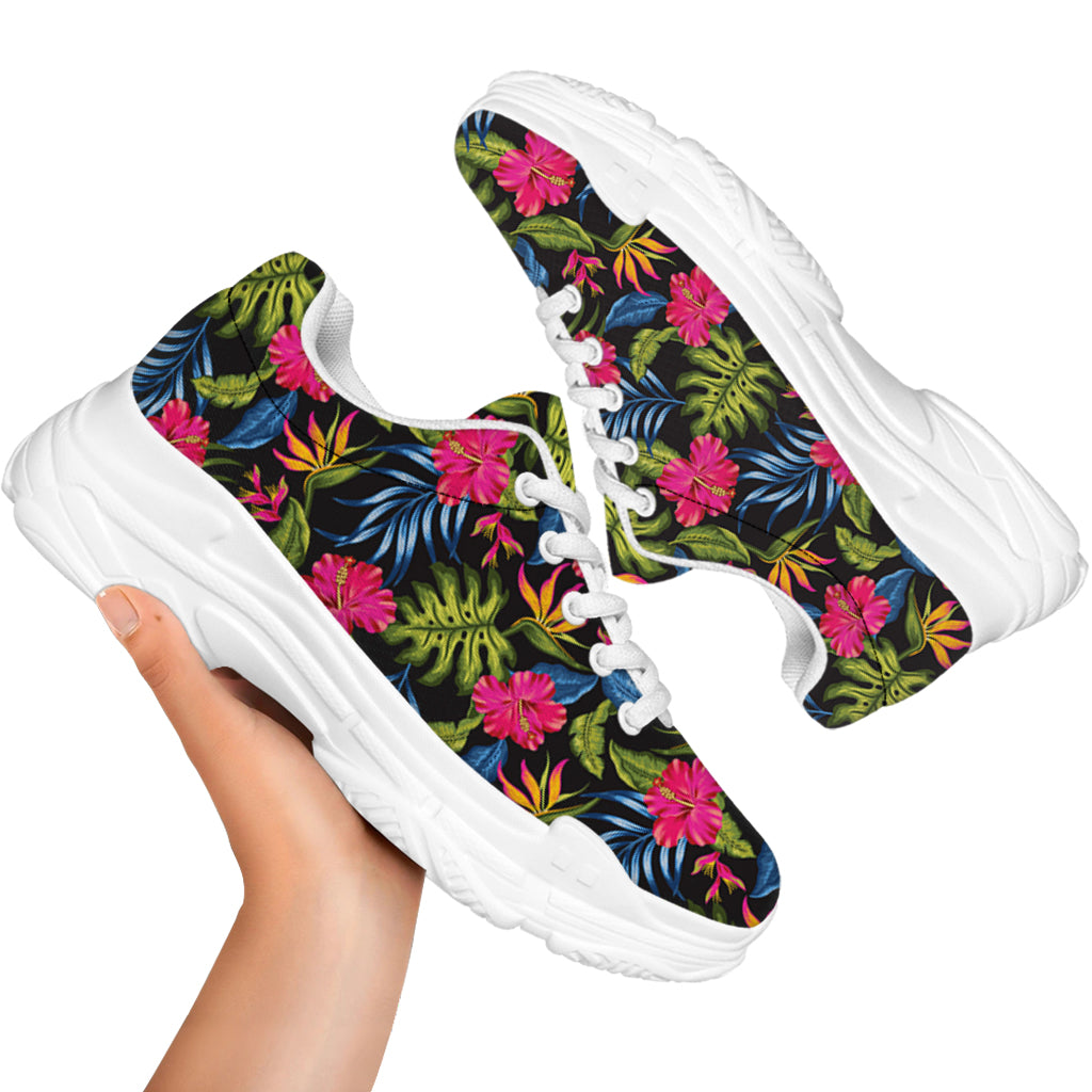 Tropical Bird Of Paradise Pattern Print White Chunky Shoes