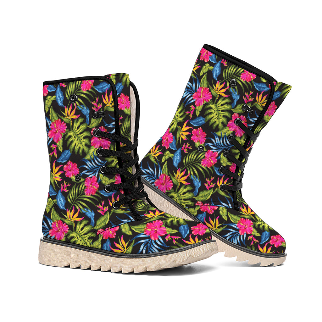 Tropical Bird Of Paradise Pattern Print Winter Boots