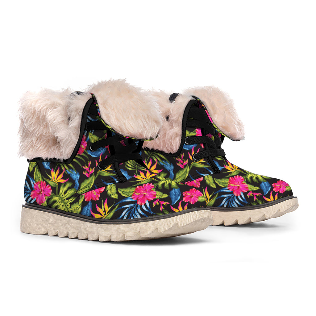 Tropical Bird Of Paradise Pattern Print Winter Boots