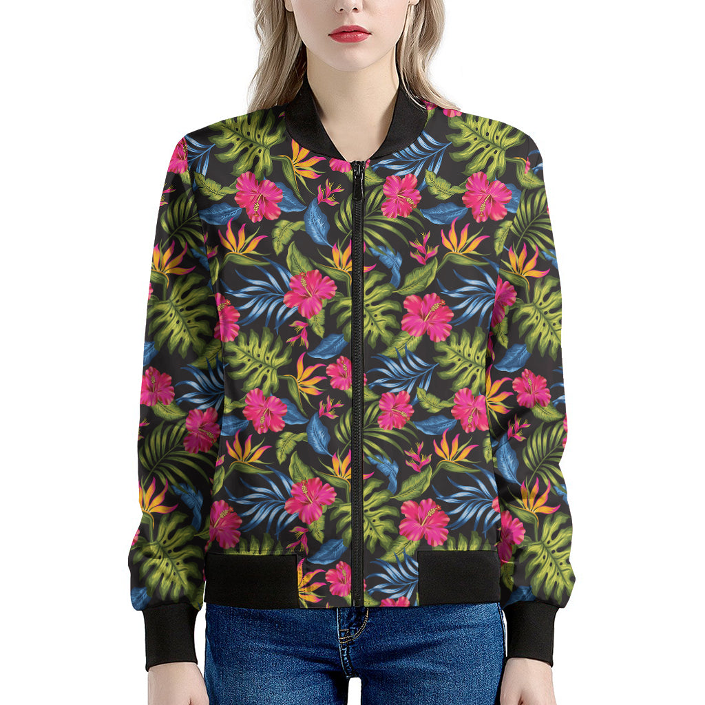 Tropical Bird Of Paradise Pattern Print Women's Bomber Jacket