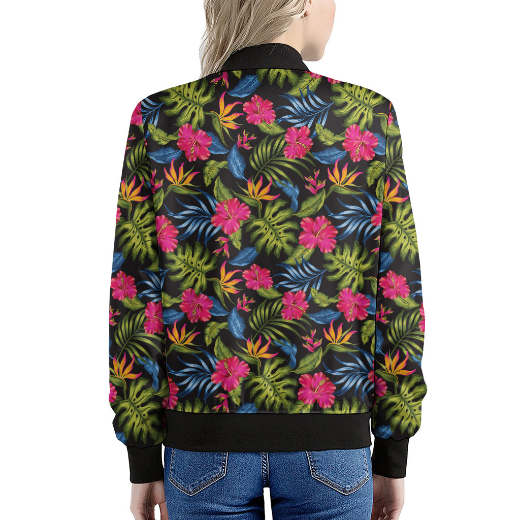 Tropical Bird Of Paradise Pattern Print Women's Bomber Jacket