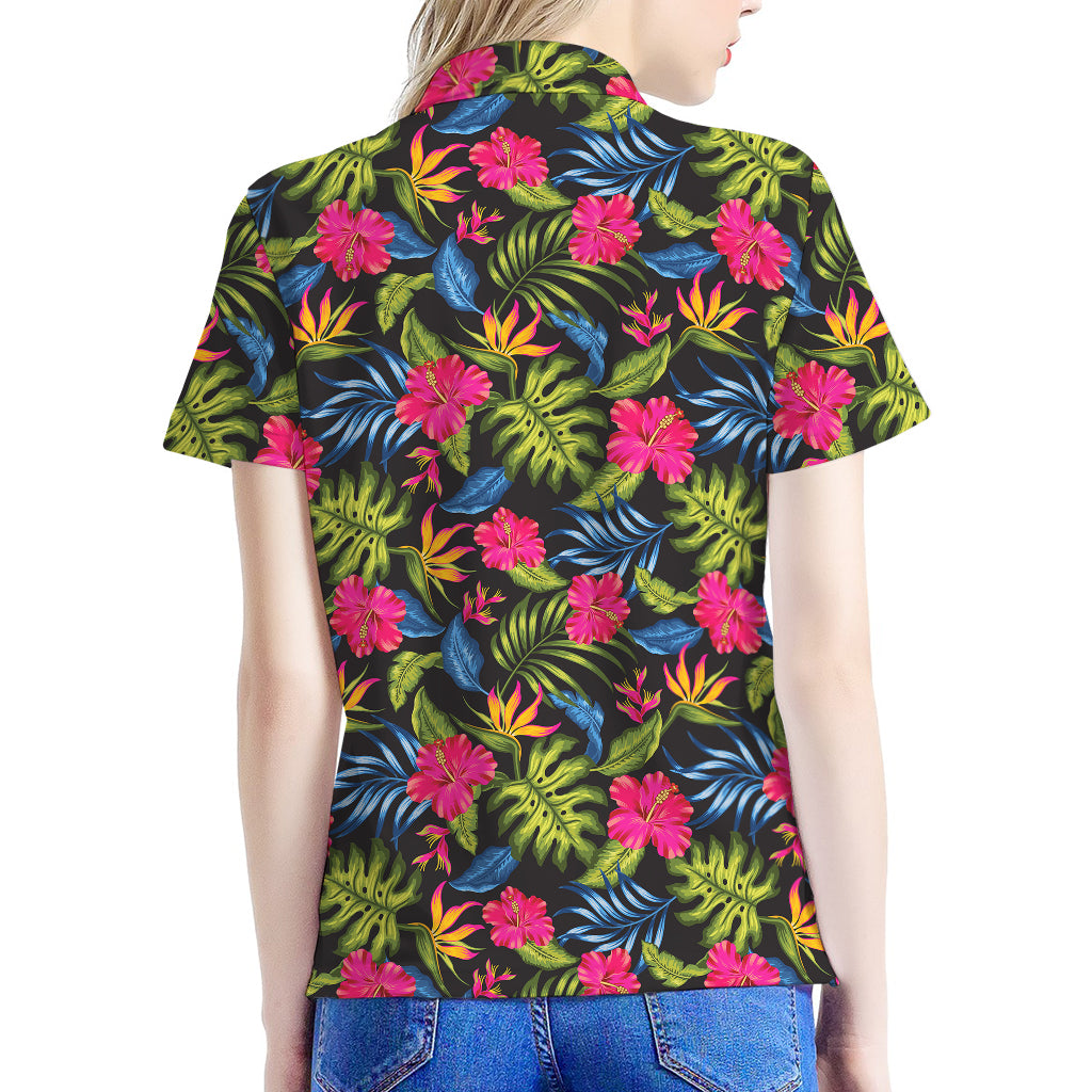 Tropical Bird Of Paradise Pattern Print Women's Polo Shirt