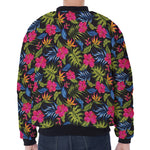 Tropical Bird Of Paradise Pattern Print Zip Sleeve Bomber Jacket