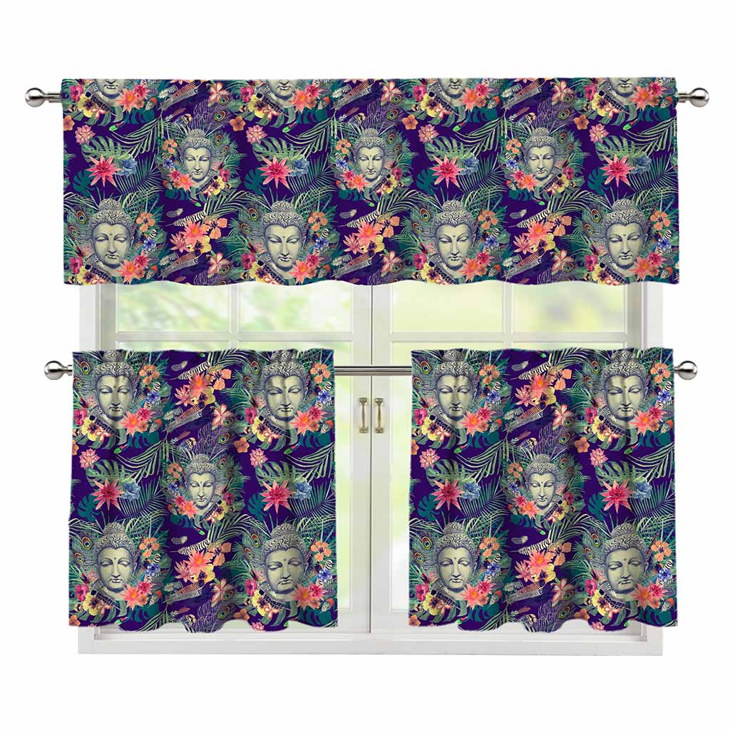 Tropical Buddha Print 3 Piece Kitchen Curtains