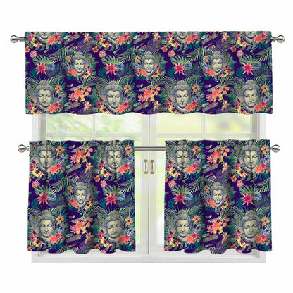 Tropical Buddha Print 3 Piece Kitchen Curtains