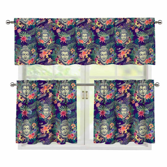 Tropical Buddha Print 3 Piece Kitchen Curtains