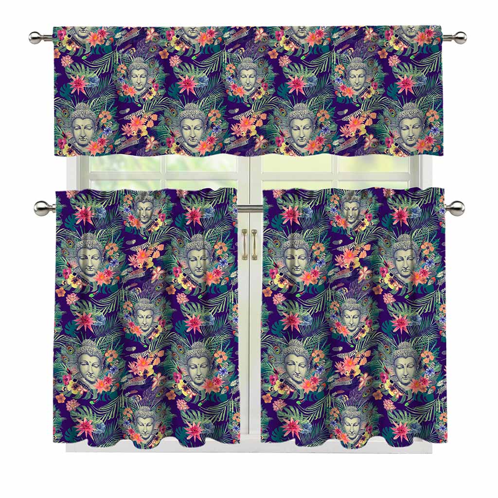 Tropical Buddha Print 3 Piece Kitchen Curtains