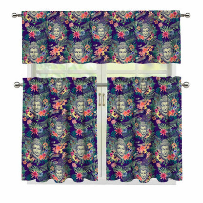 Tropical Buddha Print 3 Piece Kitchen Curtains