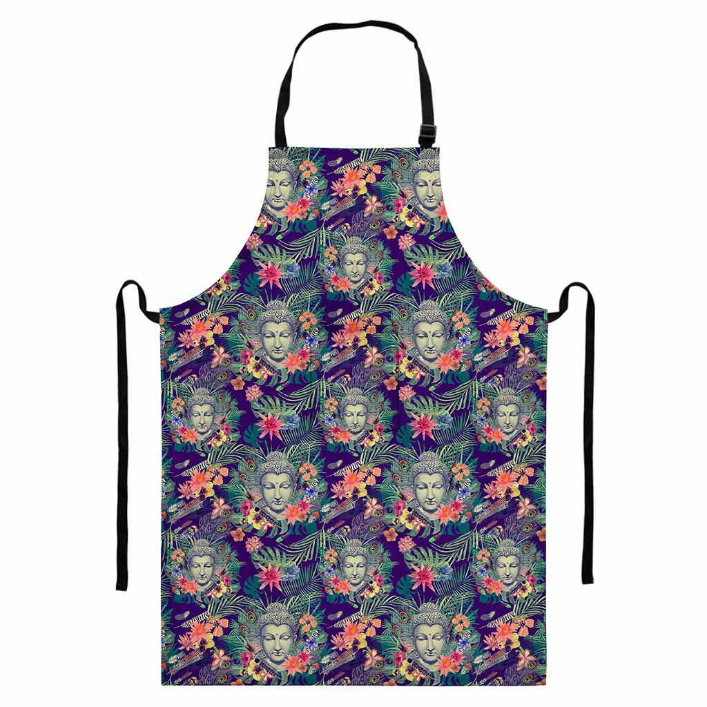 Tropical Buddha Print Bib Apron With Pocket