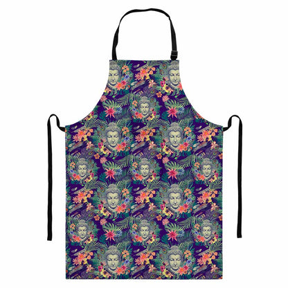 Tropical Buddha Print Bib Apron With Pocket
