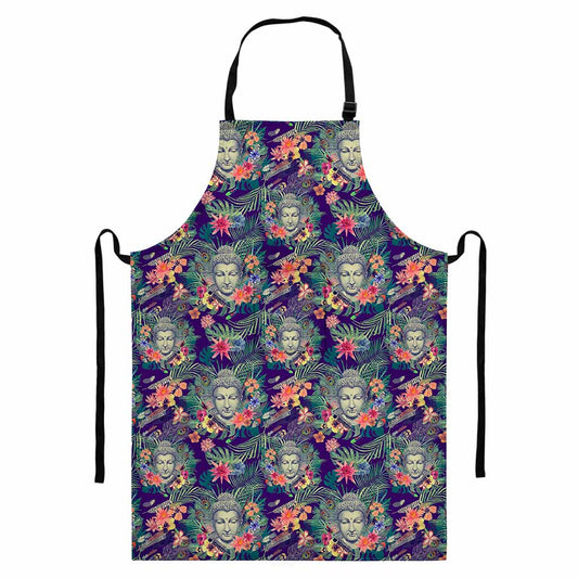 Tropical Buddha Print Bib Apron With Pocket