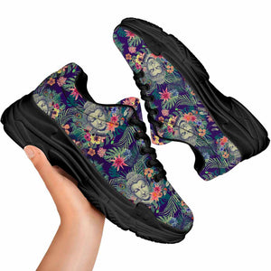 Tropical Buddha Print Black Chunky Shoes