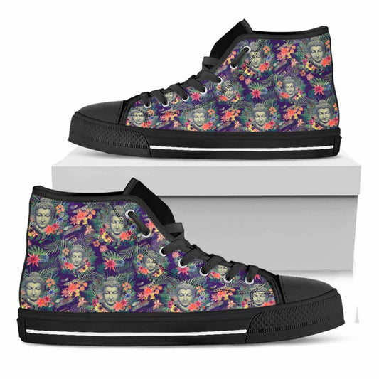 Tropical Buddha Print Black High Top Sneakers