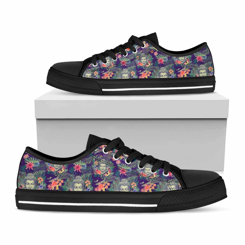 Tropical Buddha Print Black Low Top Sneakers