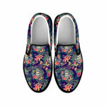 Tropical Buddha Print Black Slip On Sneakers