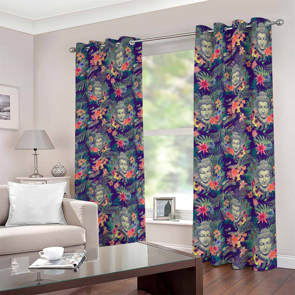 Tropical Buddha Print Blackout Grommet Curtains