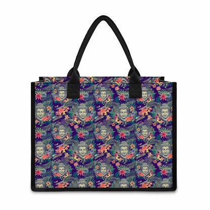 Tropical Buddha Print Canvas Tote Bag