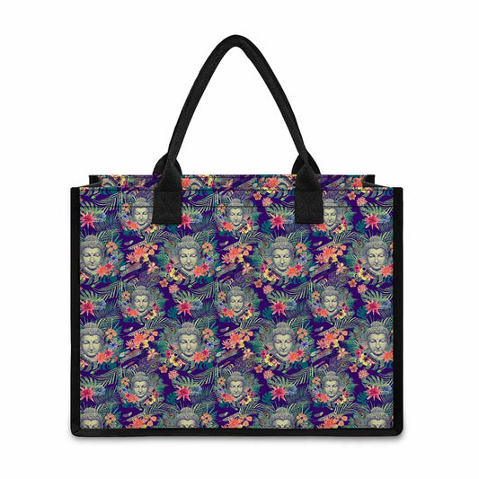 Tropical Buddha Print Canvas Tote Bag