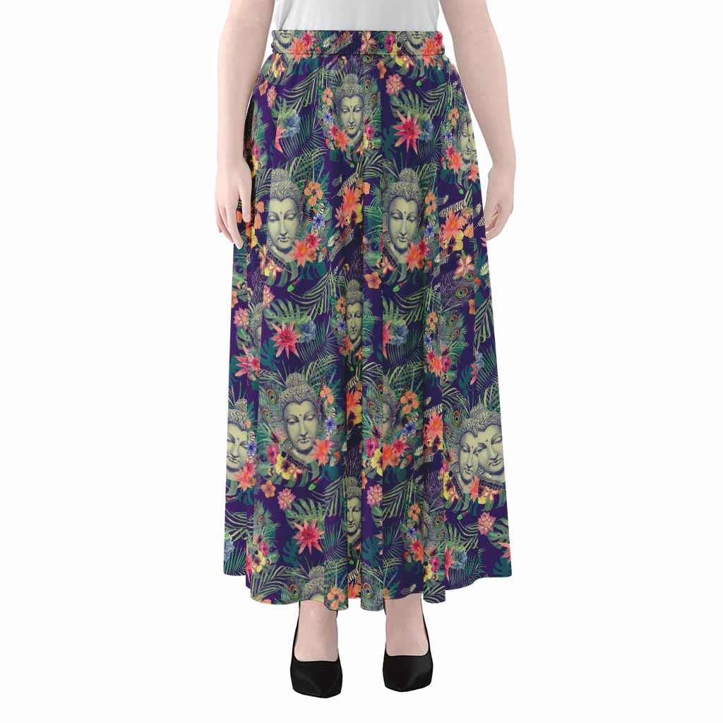 Tropical Buddha Print Chiffon Maxi Skirt