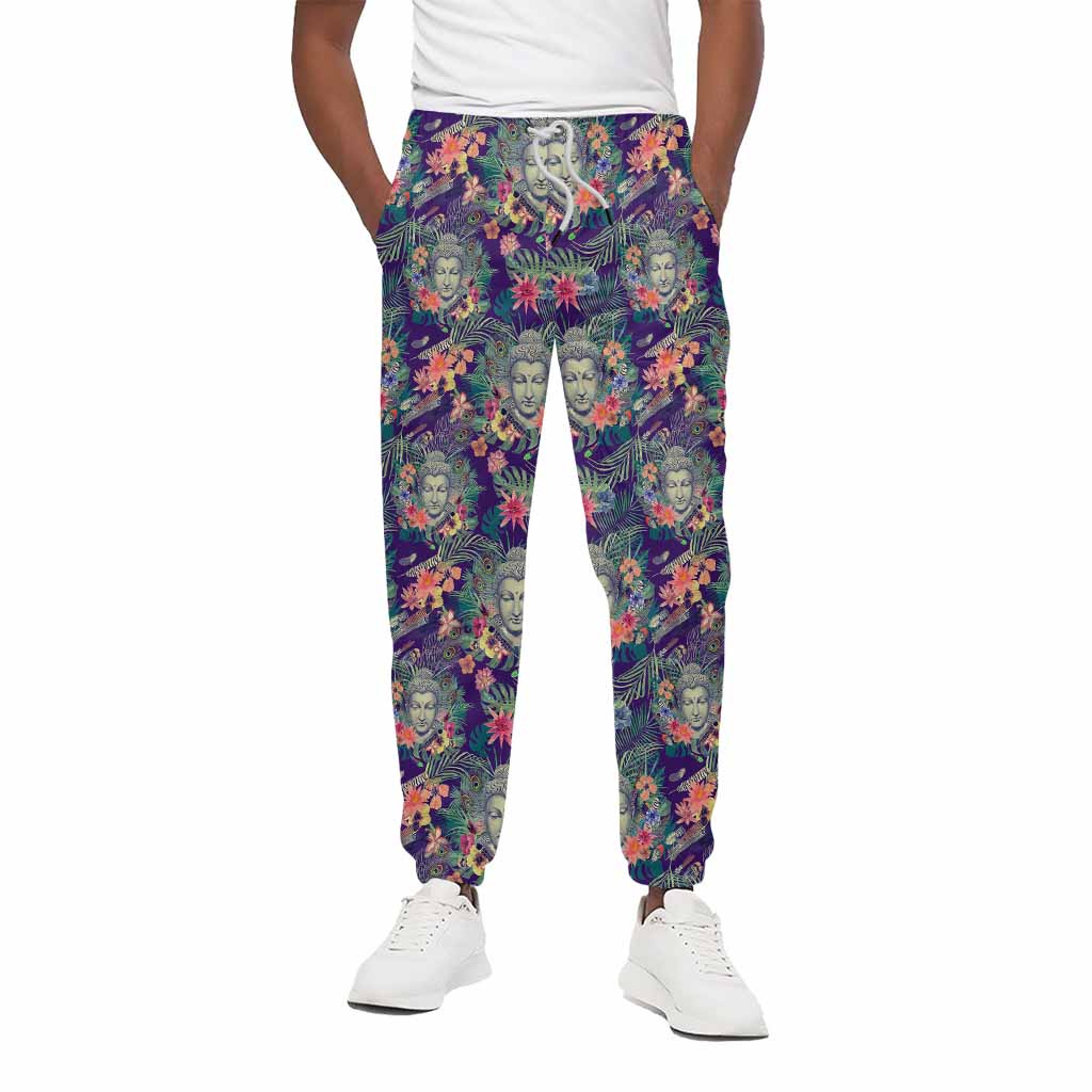 Tropical Buddha Print Cotton Pants