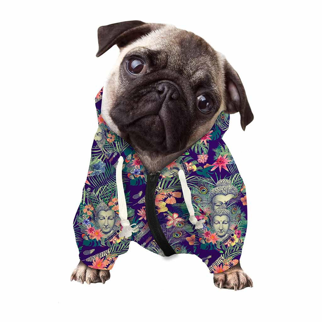 Tropical Buddha Print Dog Zip Up Hoodie