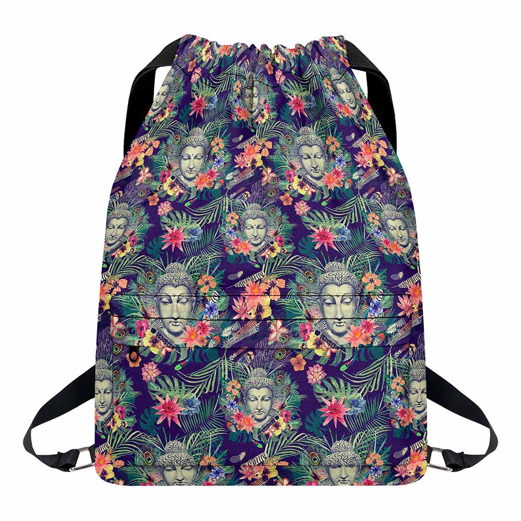 Tropical Buddha Print Drawstring Backpack