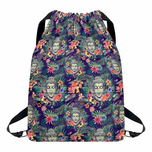 Tropical Buddha Print Drawstring Backpack