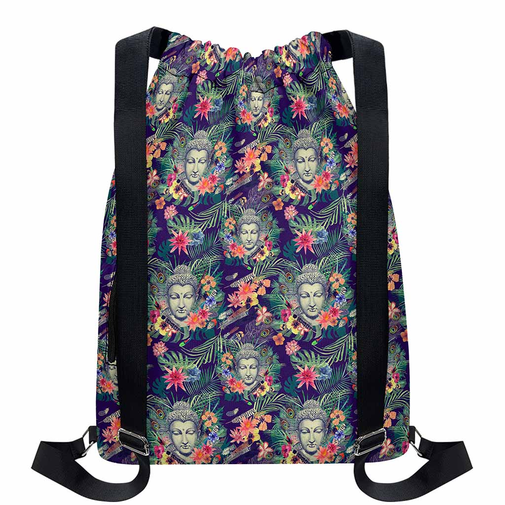 Tropical Buddha Print Drawstring Backpack