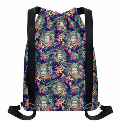 Tropical Buddha Print Drawstring Backpack