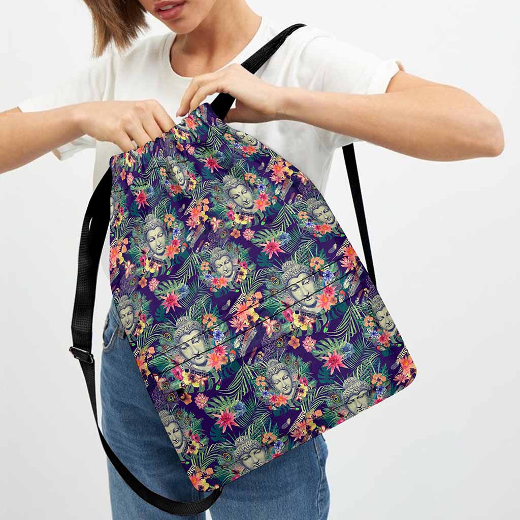 Tropical Buddha Print Drawstring Backpack