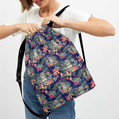 Tropical Buddha Print Drawstring Backpack