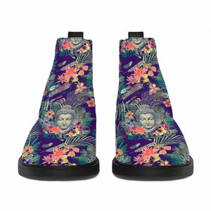 Tropical Buddha Print Flat Ankle Boots