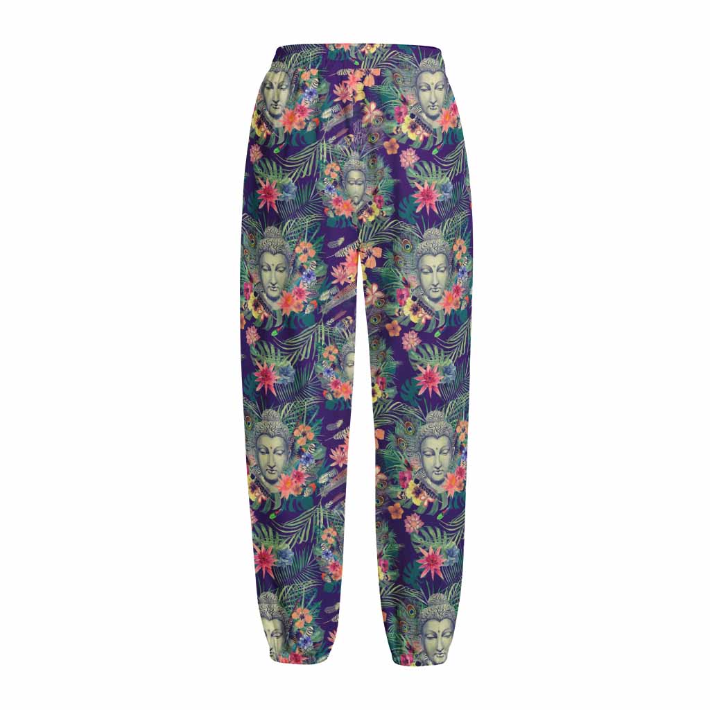 Tropical Buddha Print Fleece Lined Knit Pants