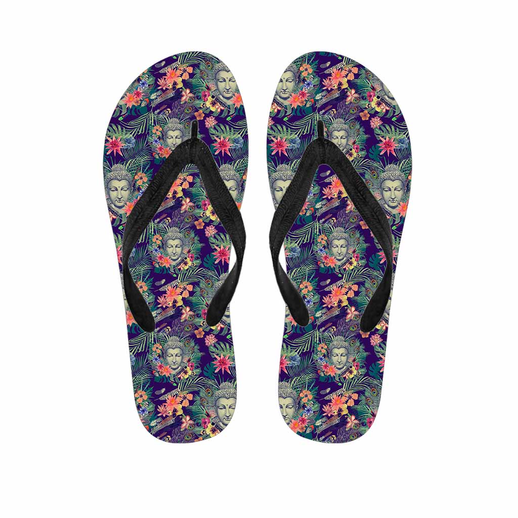 Tropical Buddha Print Flip Flops