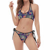 Tropical Buddha Print Halter Scoop Tie Side Bikini