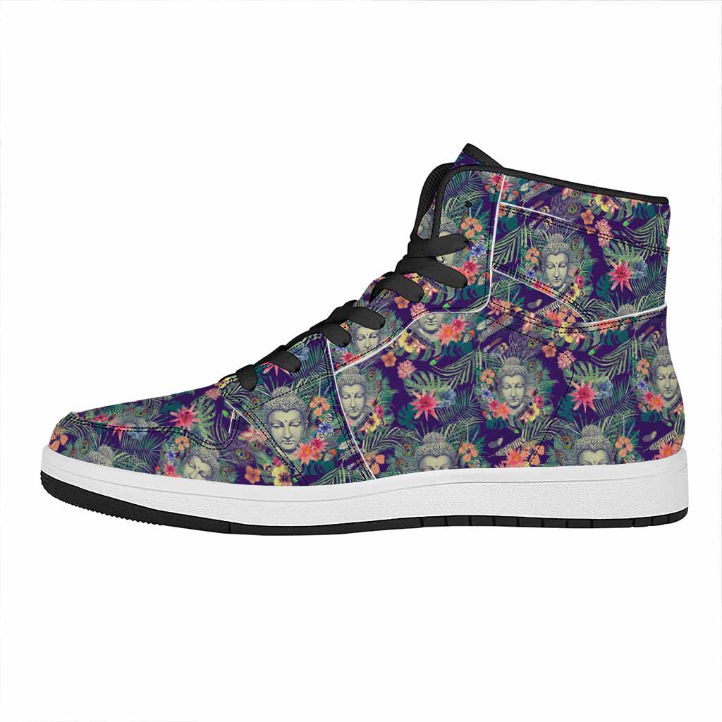 Tropical Buddha Print High Top Leather Sneakers