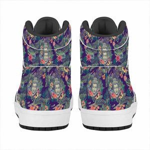 Tropical Buddha Print High Top Leather Sneakers