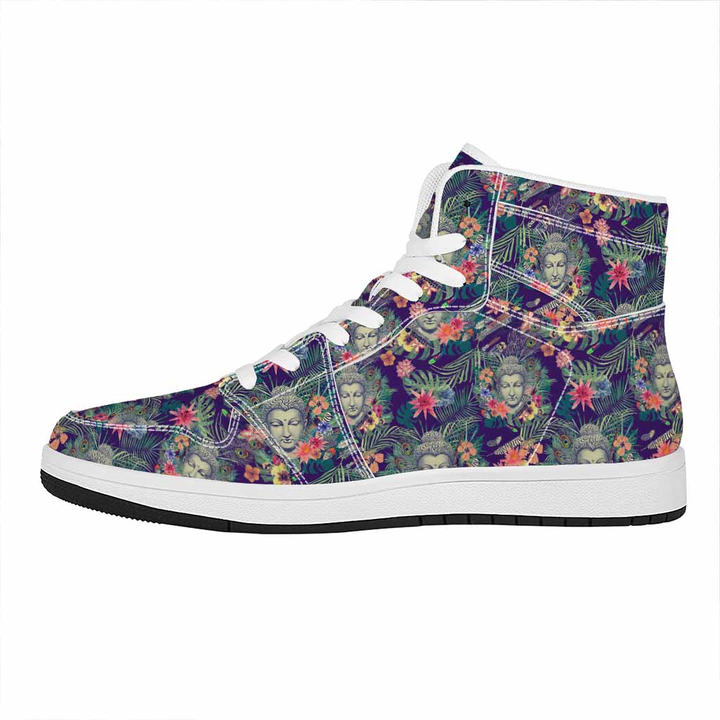 Tropical Buddha Print High Top Leather Sneakers