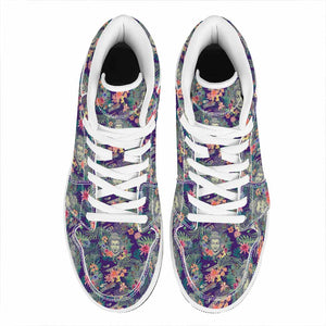 Tropical Buddha Print High Top Leather Sneakers