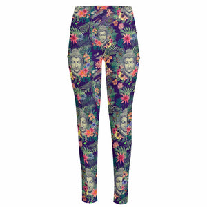 Tropical Buddha Print High-Waisted Pocket Leggings