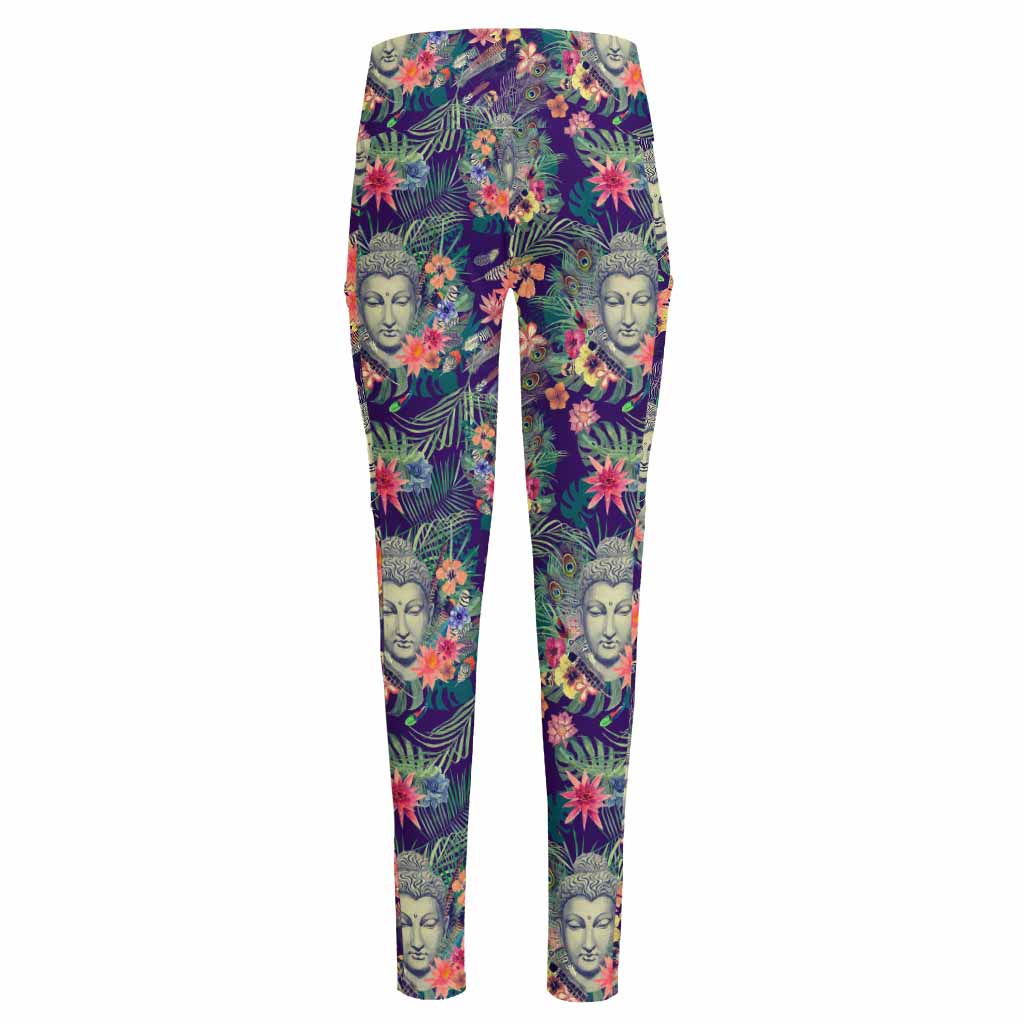 Tropical Buddha Print High-Waisted Pocket Leggings