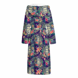 Tropical Buddha Print Hooded Bathrobe