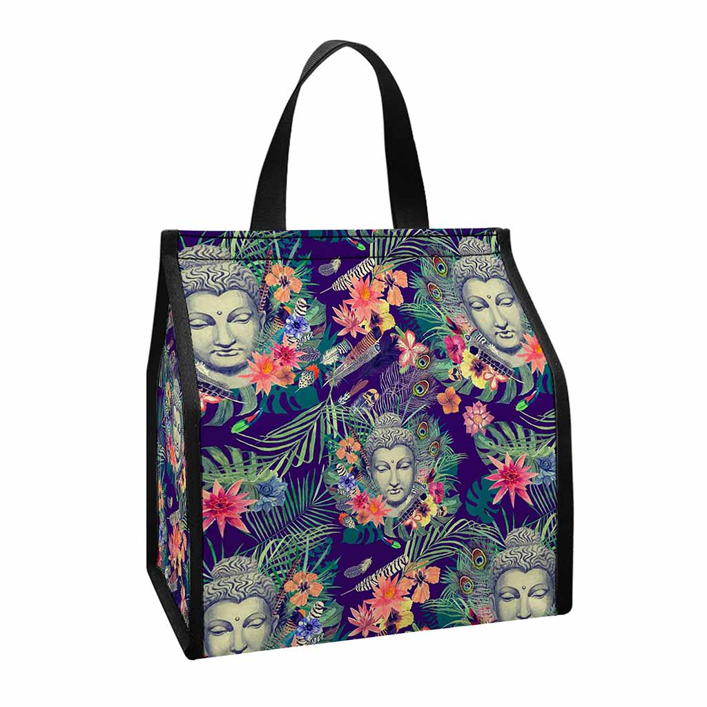 Tropical Buddha Print Insulated Lunch Tote
