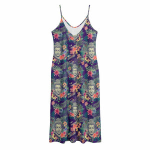 Tropical Buddha Print Jersey Midi Cami Dress