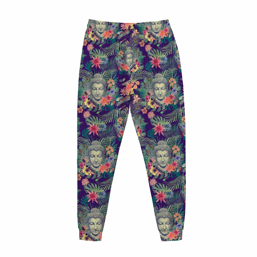 Tropical Buddha Print Jogger Pants