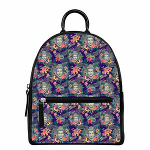 Tropical Buddha Print Leather Backpack