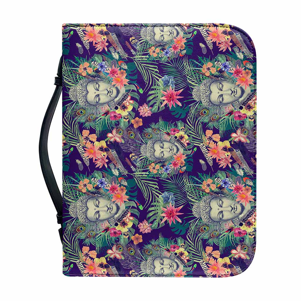 Tropical Buddha Print Leather Bible Cover