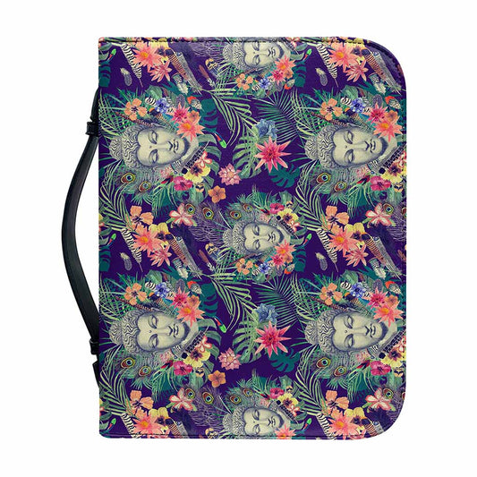 Tropical Buddha Print Leather Bible Cover