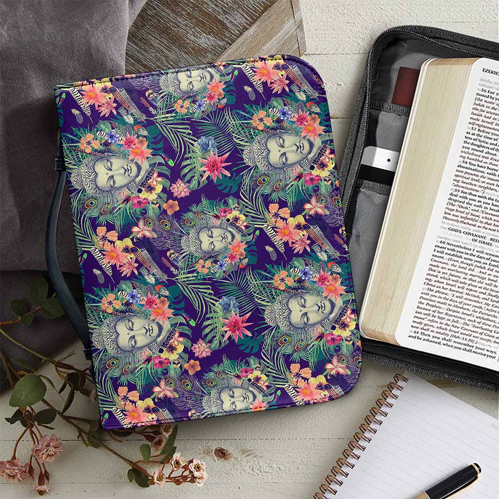 Tropical Buddha Print Leather Bible Cover